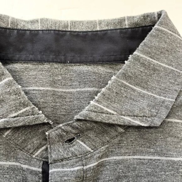 Mens Lululemon Evolution Gray Striped Polo Button Shirt Stretch S/S Athleisure - Picture 5 of 5